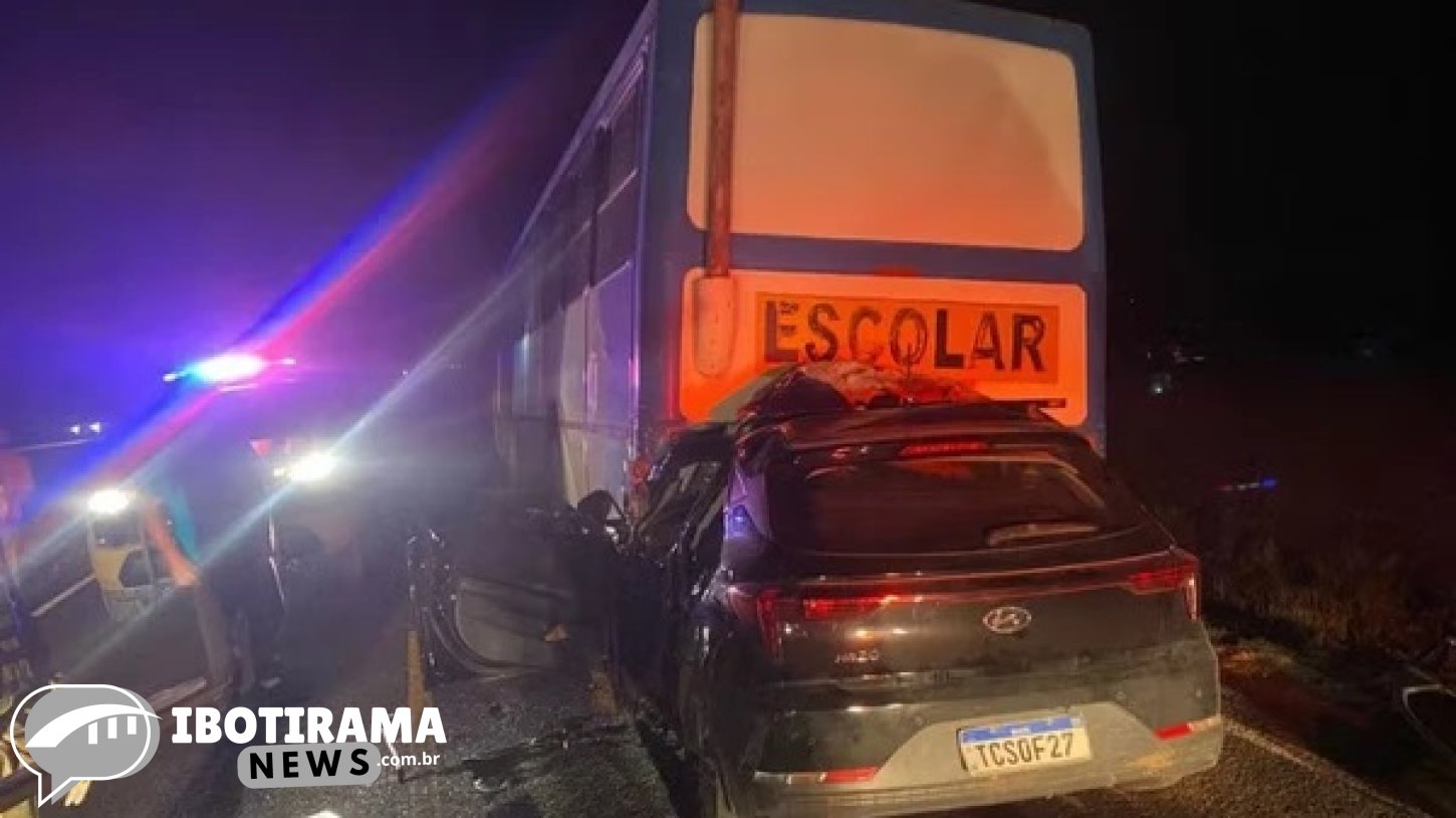 CARRO COLIDE NA TRASEIRA DE ÔNIBUS NA BR-349 EM CORRENTINA; MOTORISTA FICA GRAVEMENTE FERIDO