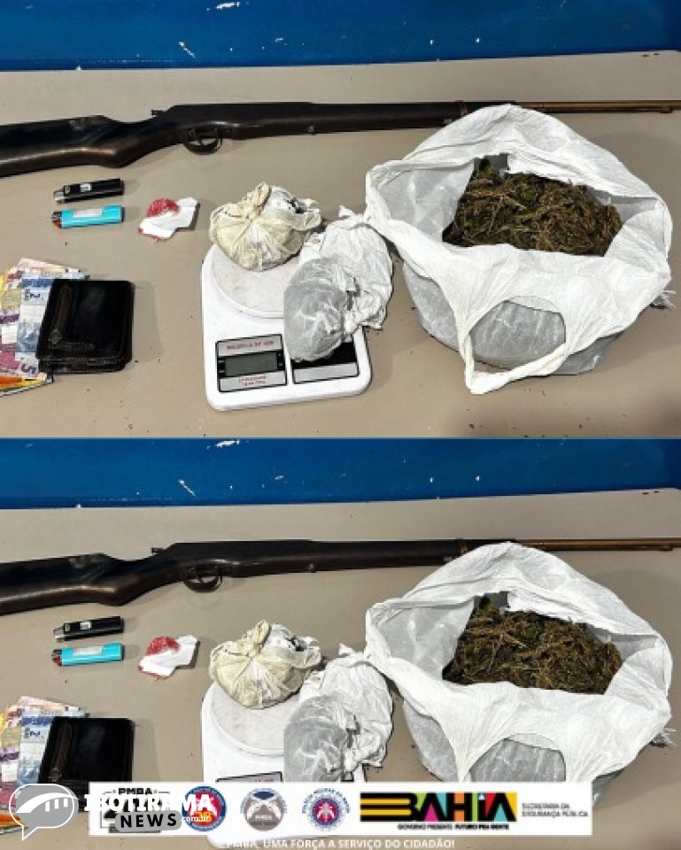 IBOTIRAMA - POLÍCIA MILITAR PRENDE TRAFICANTE, APREENDE ARMA DE FOGO E DROGAS