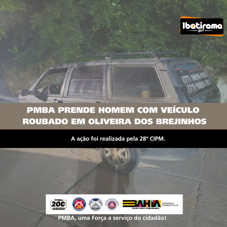 Uma ação rápida da Polícia Militar da Bahia resultou na prisão de um homem que estava dirigindo um carro com restrição de furto na BA-156, em Oliveira dos Brejinhos.  O fato aconteceu neste domingo (19), quando policiais do 4º Pelotão — vinculado à 28ª CIPM — identificaram um veículo Fiat Elba, cor cinza, com registro de furto na cidade de Tanque Novo. 