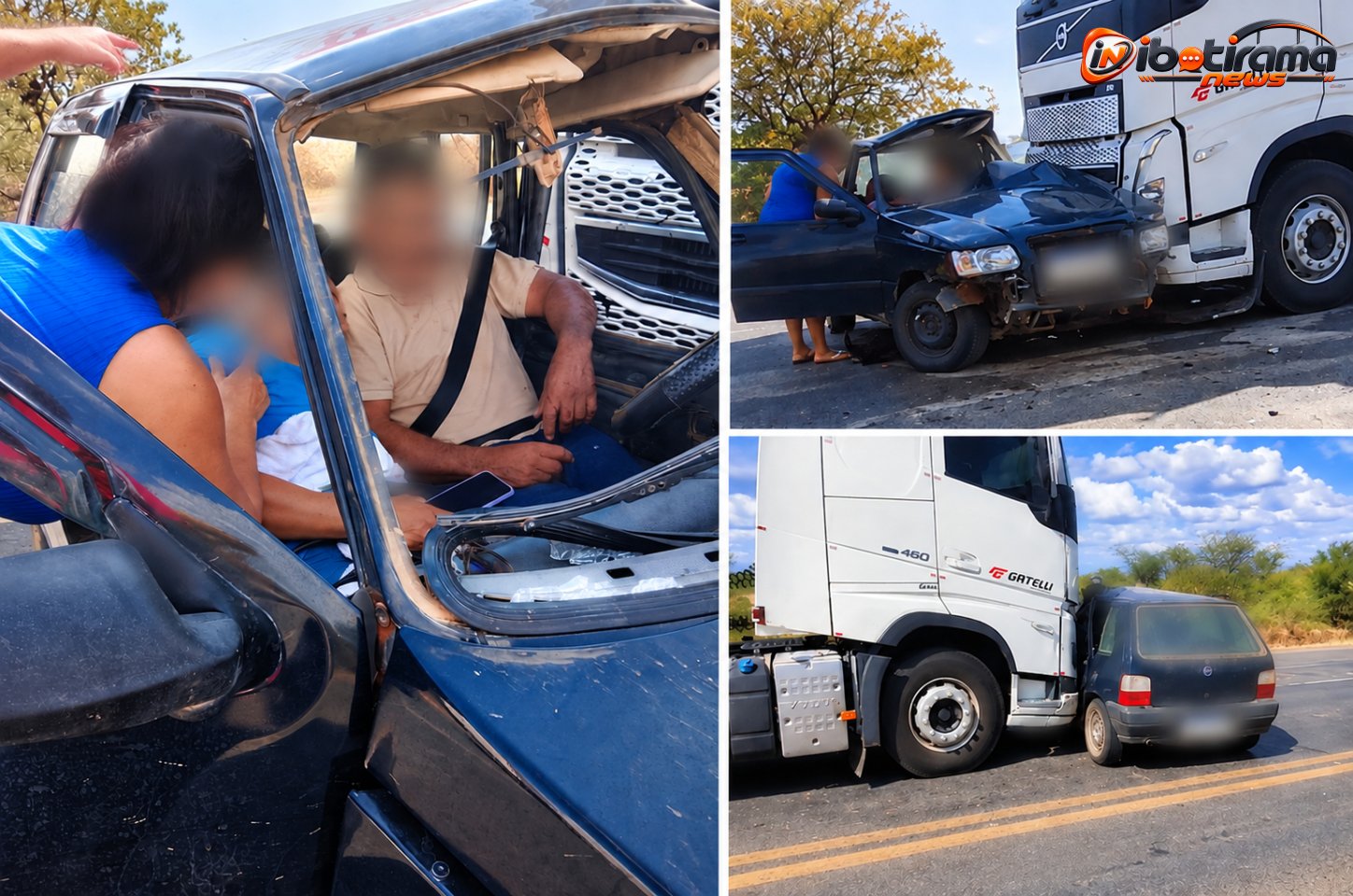 Acidente entre Fiat Uno e carreta deixa duas pessoas feridas no acesso à BA-156